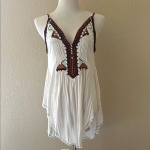 Free People Embroidered White Sleeveless Top